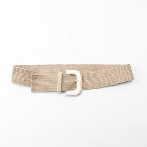 [ZARA] Elastic Rattan/Woven Summer Belt with Acetate Buckle Detail in Sand
